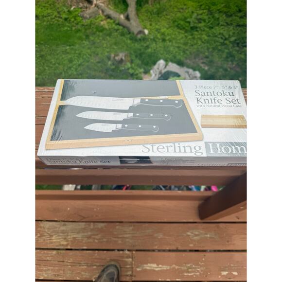 Sterling Home 3 Piece Santoku Knife Set with Natural Wood Case - Picture 9 of 9